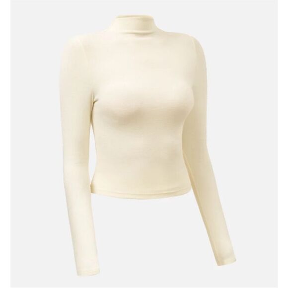 037 NWT OGL Thermal Brushed Mock Neck Crop Top - Ivory Size S - Picture 1 of 6